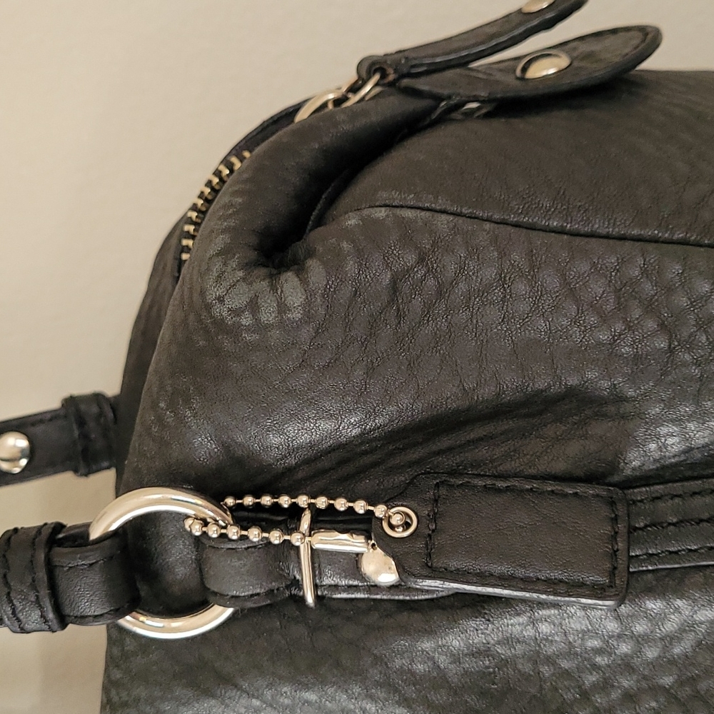 Coach "Julia" Black Leather Satchel with Silver Hardware - Picture 8 of 15